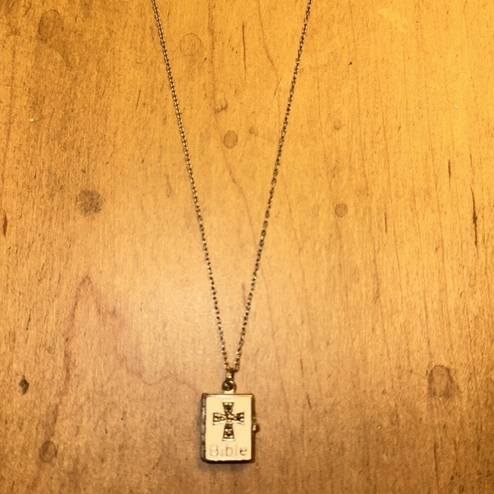 925 Silver Vintage Bible Charm Necklace